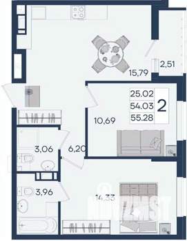 2-к квартира, вторичка, 55м2, 12/18 этаж