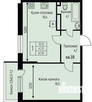 1-к квартира, строящийся дом, 43м2, 3/3 этаж