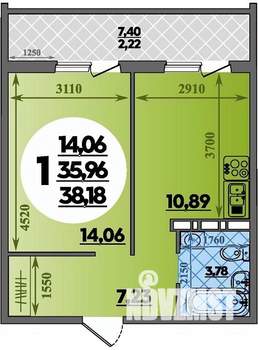 1-к квартира, строящийся дом, 38м2, 3/16 этаж