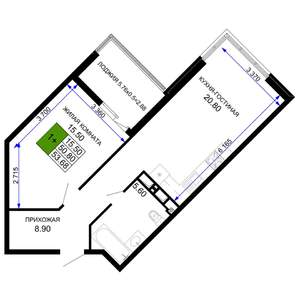 1-к квартира, вторичка, 54м2, 5/12 этаж