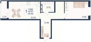 1-к квартира, вторичка, 45м2, 8/18 этаж