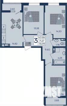 3-к квартира, вторичка, 74м2, 5/18 этаж