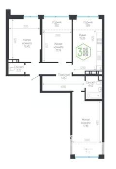 3-к квартира, вторичка, 88м2, 13/24 этаж