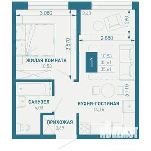 1-к квартира, строящийся дом, 36м2, 16/18 этаж