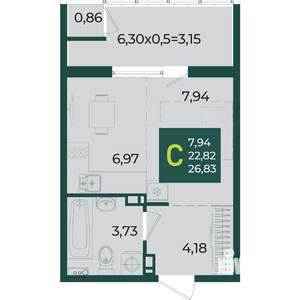 Студия квартира, вторичка, 27м2, 3/18 этаж