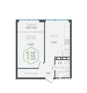 1-к квартира, вторичка, 42м2, 14/24 этаж