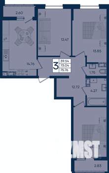 3-к квартира, вторичка, 76м2, 4/18 этаж