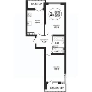 2-к квартира, вторичка, 58м2, 14/24 этаж