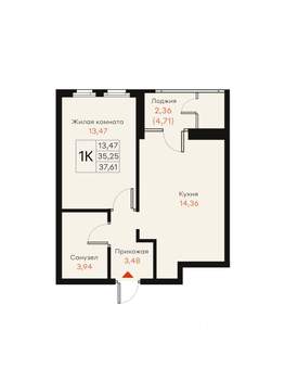 1-к квартира, вторичка, 38м2, 5/18 этаж