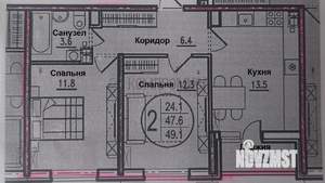 2-к квартира, вторичка, 50м2, 2/9 этаж