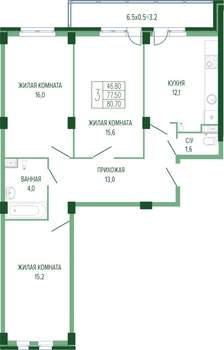 3-к квартира, вторичка, 83м2, 6/7 этаж
