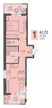 1-к квартира, вторичка, 42м2, 3/18 этаж