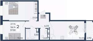 2-к квартира, вторичка, 58м2, 18/18 этаж