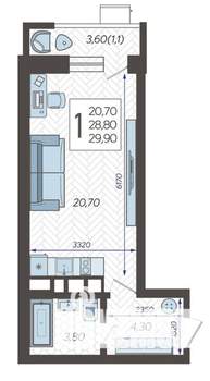 Студия квартира, вторичка, 30м2, 5/12 этаж