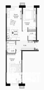 2-к квартира, вторичка, 68м2, 4/9 этаж
