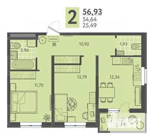 2-к квартира, вторичка, 57м2, 16/18 этаж