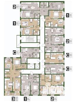 2-к квартира, вторичка, 61м2, 2/16 этаж