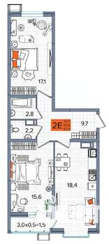 2-к квартира, сданный дом, 67м2, 13/16 этаж