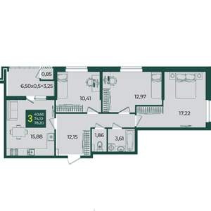 3-к квартира, вторичка, 78м2, 2/18 этаж