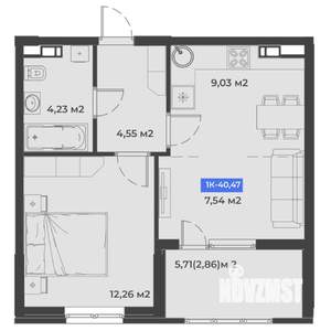 1-к квартира, строящийся дом, 40м2, 4/5 этаж