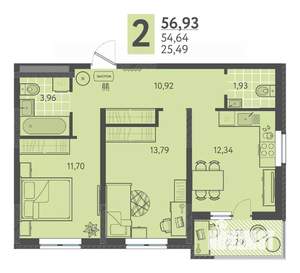 2-к квартира, вторичка, 57м2, 11/18 этаж