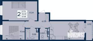 2-к квартира, вторичка, 58м2, 6/18 этаж