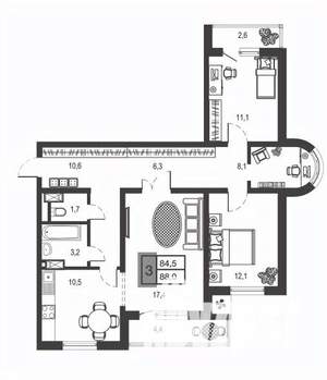 3-к квартира, вторичка, 81м2, 13/23 этаж