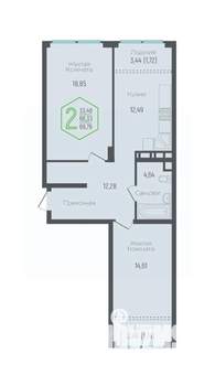 2-к квартира, вторичка, 66м2, 6/24 этаж
