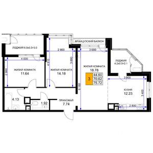 3-к квартира, вторичка, 76м2, 15/16 этаж