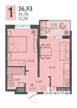 1-к квартира, вторичка, 37м2, 10/18 этаж