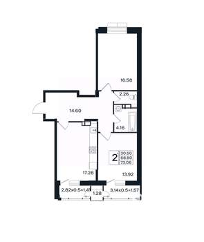 2-к квартира, вторичка, 73м2, 2/12 этаж