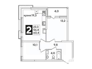 2-к квартира, вторичка, 60м2, 10/16 этаж