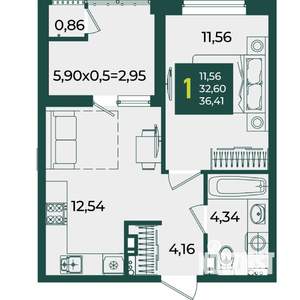 1-к квартира, вторичка, 36м2, 6/18 этаж