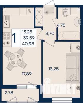 1-к квартира, вторичка, 41м2, 2/18 этаж