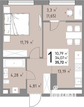 1-к квартира, вторичка, 36м2, 9/15 этаж