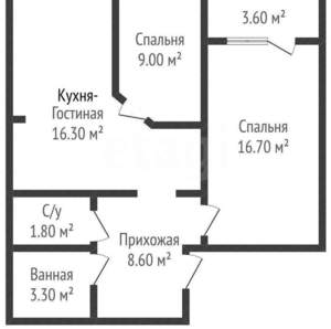 2-к квартира, вторичка, 56м2, 19/20 этаж
