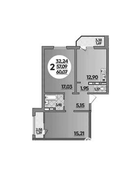 2-к квартира, вторичка, 60м2, 5/8 этаж