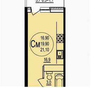 Студия квартира, вторичка, 19м2, 9/19 этаж