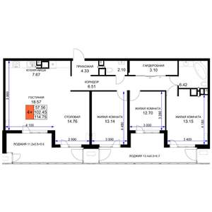 4-к квартира, вторичка, 116м2, 16/16 этаж