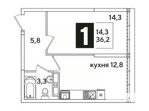 1-к квартира, вторичка, 36м2, 16/16 этаж