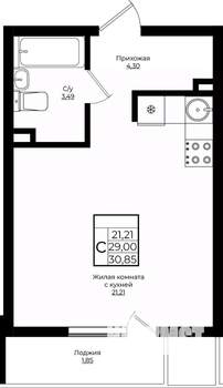 Студия квартира, вторичка, 31м2, 4/10 этаж