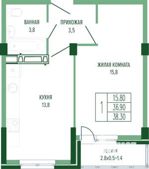 1-к квартира, сданный дом, 40м2, 4/5 этаж