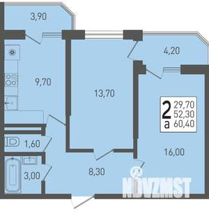 2-к квартира, строящийся дом, 60м2, 15/22 этаж