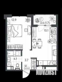 1-к квартира, вторичка, 38м2, 4/24 этаж