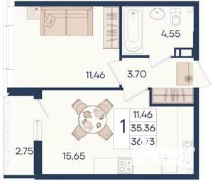 1-к квартира, вторичка, 37м2, 9/18 этаж