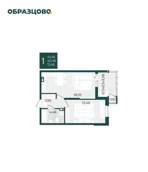 1-к квартира, вторичка, 44м2, 11/21 этаж