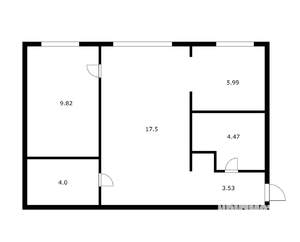 2-к квартира, вторичка, 46м2, 1/5 этаж