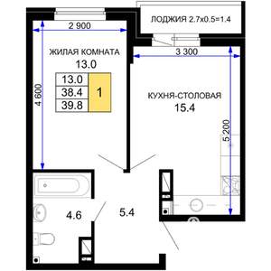 1-к квартира, вторичка, 40м2, 5/16 этаж