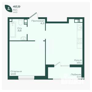 1-к квартира, вторичка, 43м2, 7/18 этаж