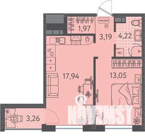 1-к квартира, вторичка, 41м2, 4/9 этаж